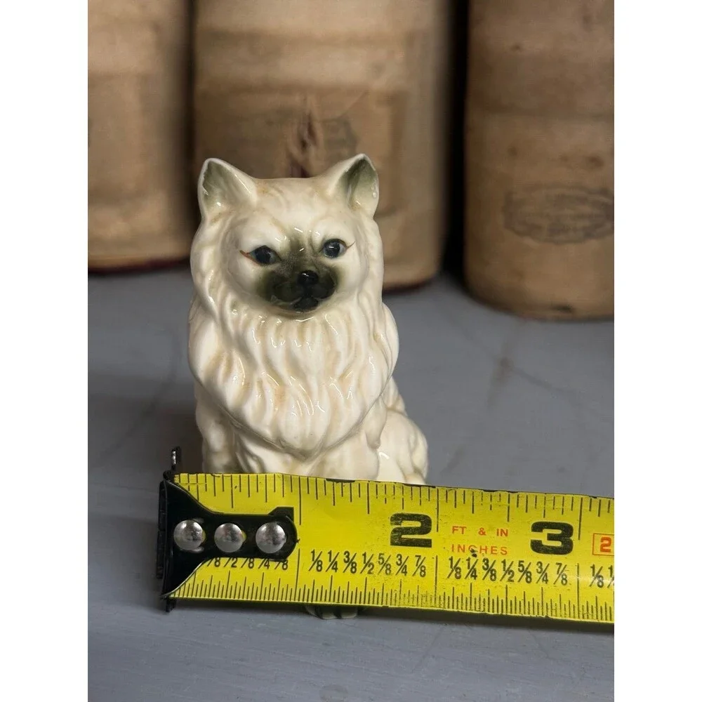 Vintage Ceramic Persian Cat Figurine White Long Hair Kitty Statue 3.5” Feline